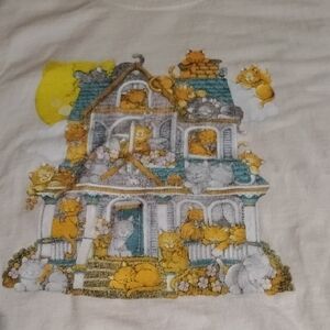 Men's Vintage Cream XL Cat Mansion Cute Cartoon Gildan Shirt